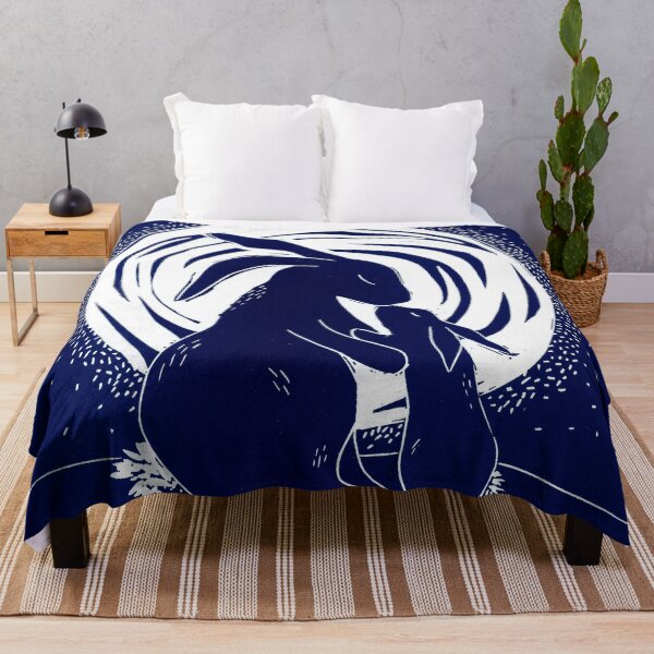 Item preview, Loving Bunnies Linocut in indigo blue designed and sold by Maddy Bennett.