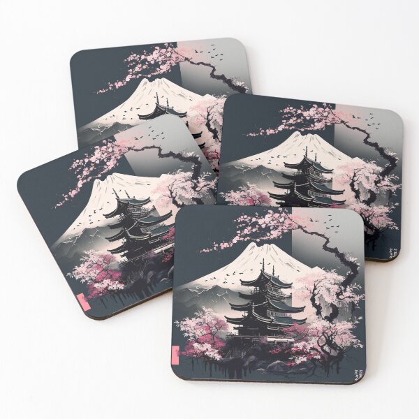 Item preview, Japanese architecture with cherry blossoms designed and sold by Takeonelook.