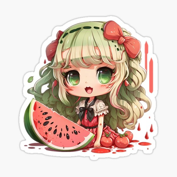 Anime Catgirl sitting in a watermelon