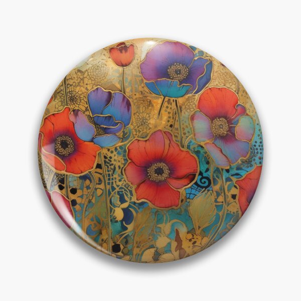 Item preview, Steampunk fullbloom poppies field watercolors with gold flakes . designed and sold by IrinaMinevich.