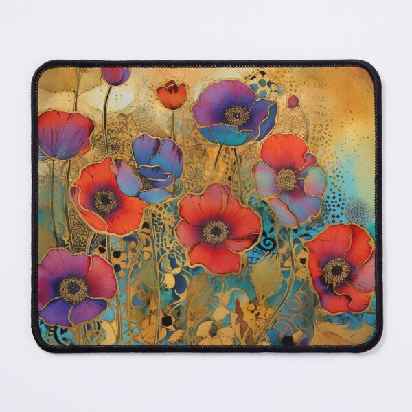 Item preview, Steampunk fullbloom poppies field watercolors with gold flakes . designed and sold by IrinaMinevich.