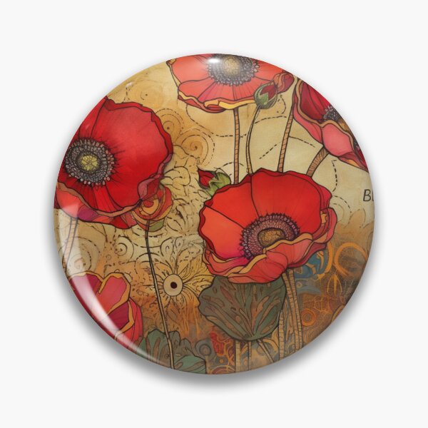 Item preview, Steampunk fullbloom poppies field watercolors with gold flakes . designed and sold by IrinaMinevich.