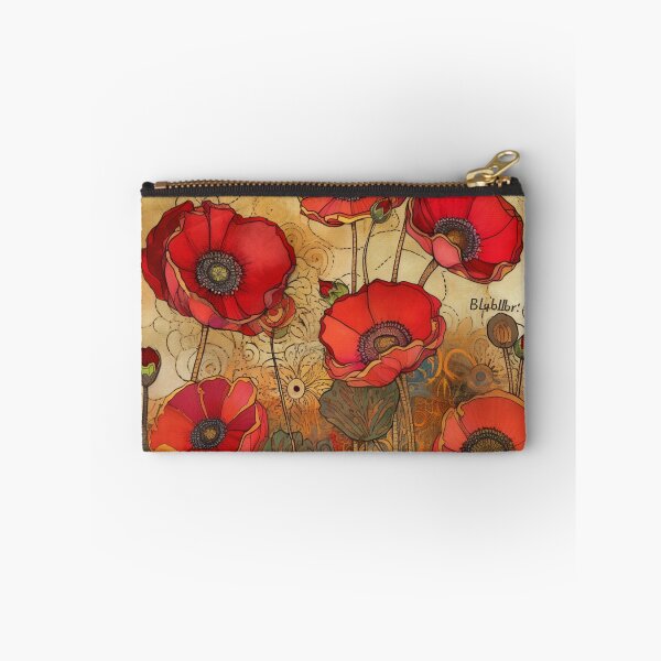 Item preview, Steampunk fullbloom poppies field watercolors with gold flakes . designed and sold by IrinaMinevich.