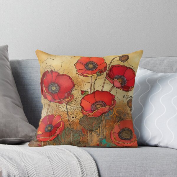 Item preview, Steampunk fullbloom poppies field watercolors with gold flakes . designed and sold by IrinaMinevich.
