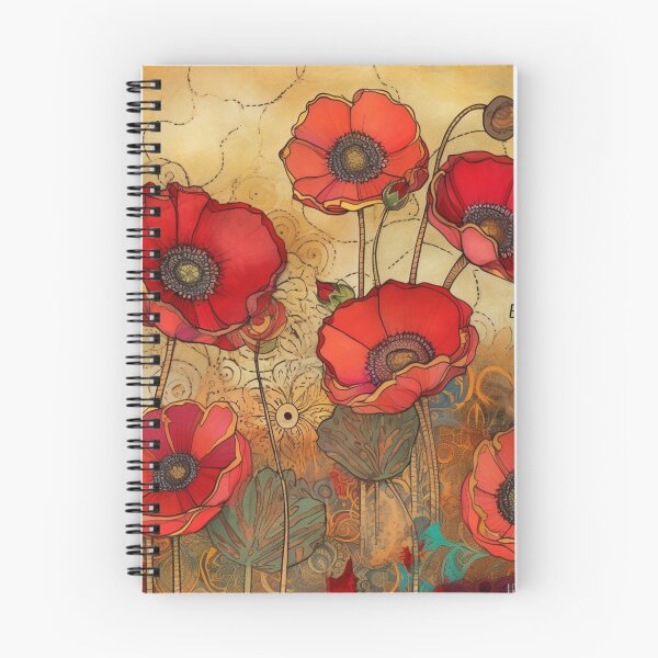 Item preview, Steampunk fullbloom poppies field watercolors with gold flakes . designed and sold by IrinaMinevich.