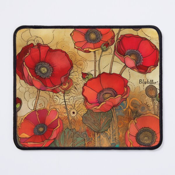 Item preview, Steampunk fullbloom poppies field watercolors with gold flakes . designed and sold by IrinaMinevich.
