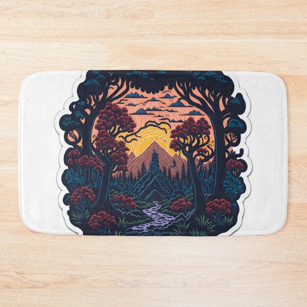 Item preview, Majestic Forest Trees Sticker Digital Painting Forest T-Shirt Artwork Beautiful Flowers and Sunset Mountains Sticker Majestic Forest Trees Artwork designed and sold by RedArtG09.