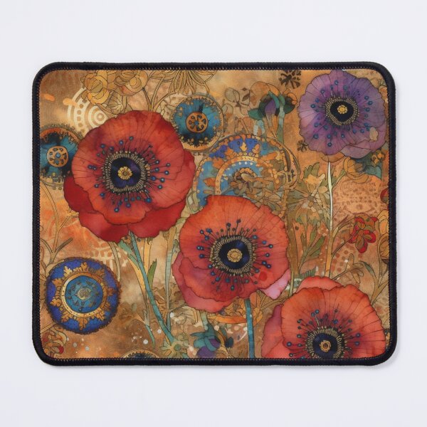 Item preview, Steampunk fullbloom poppies field watercolors with gold flakes . designed and sold by IrinaMinevich.