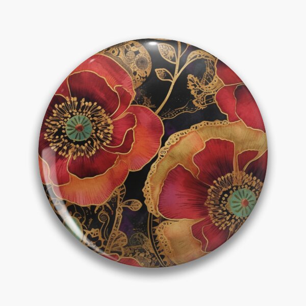 Item preview, Steampunk fullbloom poppies field watercolors with gold flakes designed and sold by IrinaMinevich.