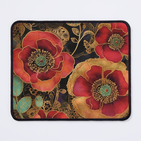 Item preview, Steampunk fullbloom poppies field watercolors with gold flakes designed and sold by IrinaMinevich.