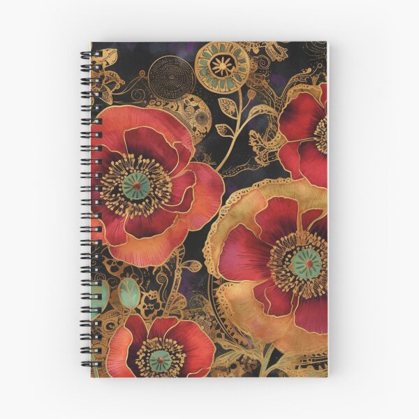 Item preview, Steampunk fullbloom poppies field watercolors with gold flakes designed and sold by IrinaMinevich.