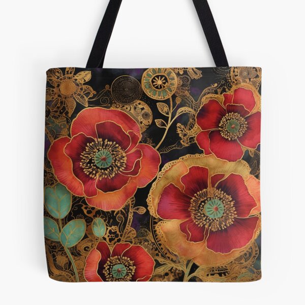 Item preview, Steampunk fullbloom poppies field watercolors with gold flakes designed and sold by IrinaMinevich.