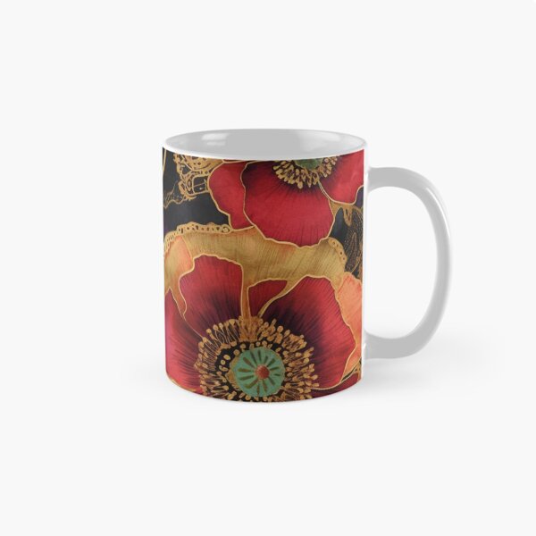 Item preview, Steampunk fullbloom poppies field watercolors with gold flakes designed and sold by IrinaMinevich.