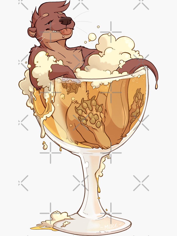 Thumbnail 3 of 3, Sticker, Otter in a Beer designed and sold by Mlice.