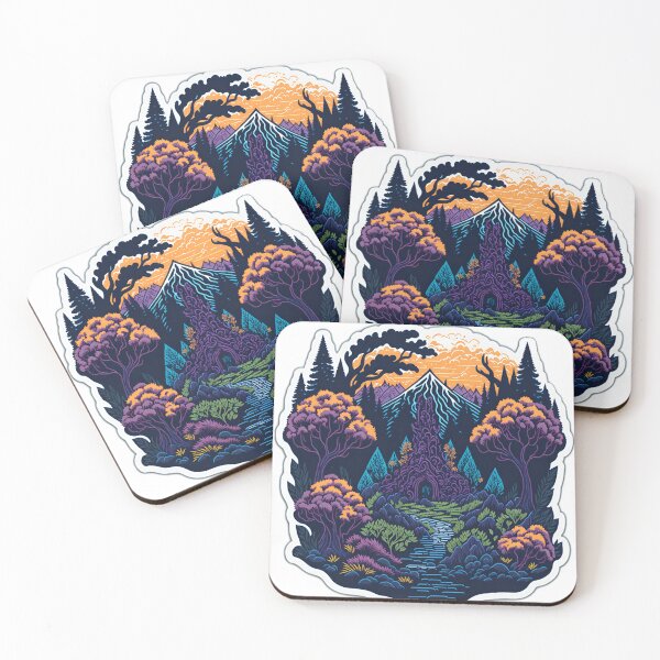 Item preview, Photorealistic Forest sticker T-Shirt Graphic Professional Photography Sunset Mountains Sticker Realistic Digital Painting Artwork Clean Vector Illustration of Forest Trees designed and sold by RedArtG09.