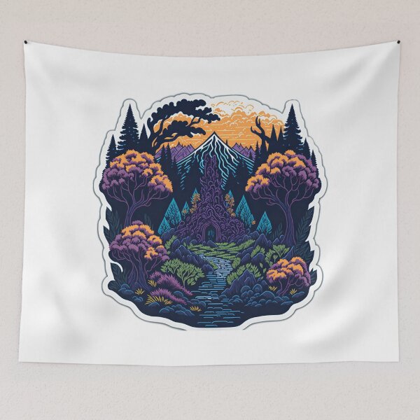 Item preview, Photorealistic Forest sticker T-Shirt Graphic Professional Photography Sunset Mountains Sticker Realistic Digital Painting Artwork Clean Vector Illustration of Forest Trees designed and sold by RedArtG09.