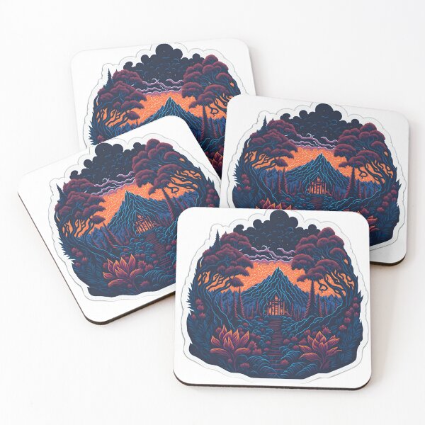 Item preview, Flat White Background Forest T-Shirt Design Isometric Forest Trees Sticker Vibrant Vector Illustration of Sunset Mountains Beautiful Flowers and Majestic Forest Trees Sticker designed and sold by RedArtG09.