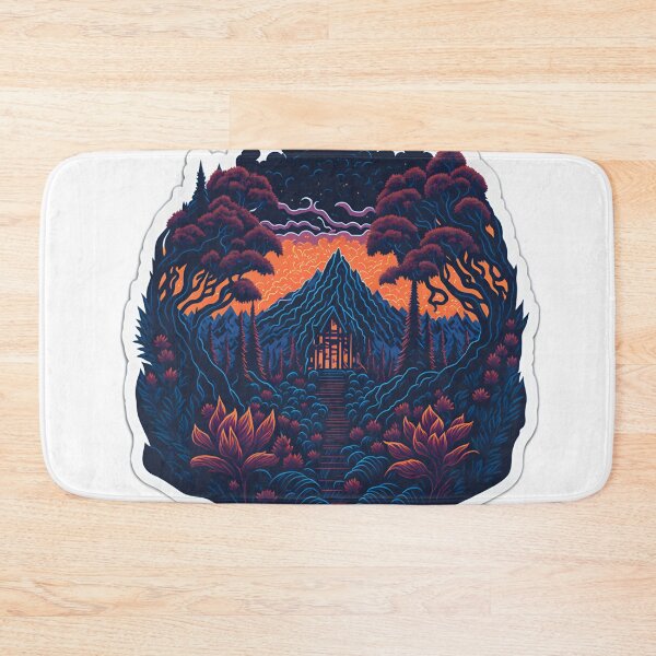 Item preview, Flat White Background Forest T-Shirt Design Isometric Forest Trees Sticker Vibrant Vector Illustration of Sunset Mountains Beautiful Flowers and Majestic Forest Trees Sticker designed and sold by RedArtG09.