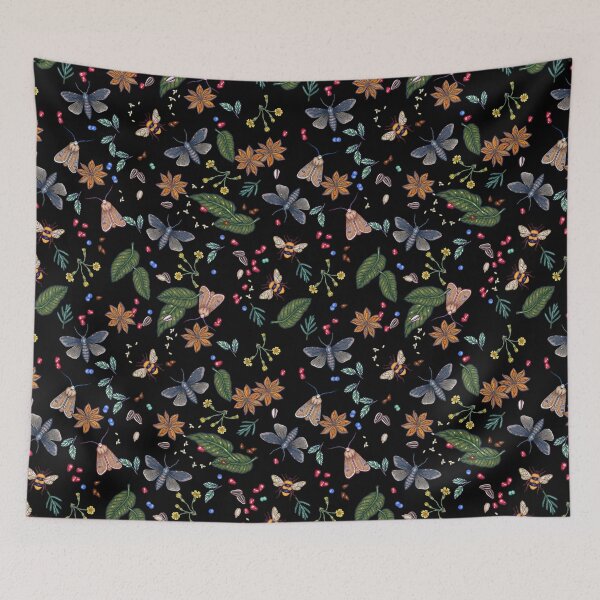 Item preview, Bees and moths in a spring meadow designed and sold by smalldrawing.