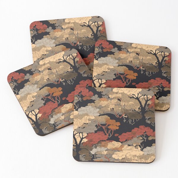 Item preview, Ukiyo-e Forest Print in Yellow, Black and Amber Tones designed and sold by child-of-nature.