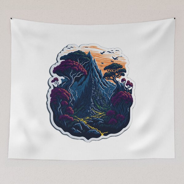Item preview, Clipart Style Forest sticker T-Shirt Graphic Realistic Stone Temple Covered in Vines Artwork 4K Digital Painting Sunset Mountains Sticker Cinematic Majestic Forest Trees Vector Image designed and sold by RedArtG09.