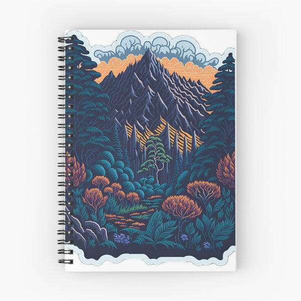 Item preview, Vibrant Sunset Mountains T-Shirt Graphic Realistic Stone Temple Vector Illustration Majestic Forest Trees Photorealistic Artwork White Background Fantasy Flower Surround Sticker designed and sold by RedArtG09.
