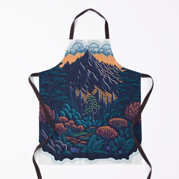 Item preview, Vibrant Sunset Mountains T-Shirt Graphic Realistic Stone Temple Vector Illustration Majestic Forest Trees Photorealistic Artwork White Background Fantasy Flower Surround Sticker designed and sold by RedArtG09.