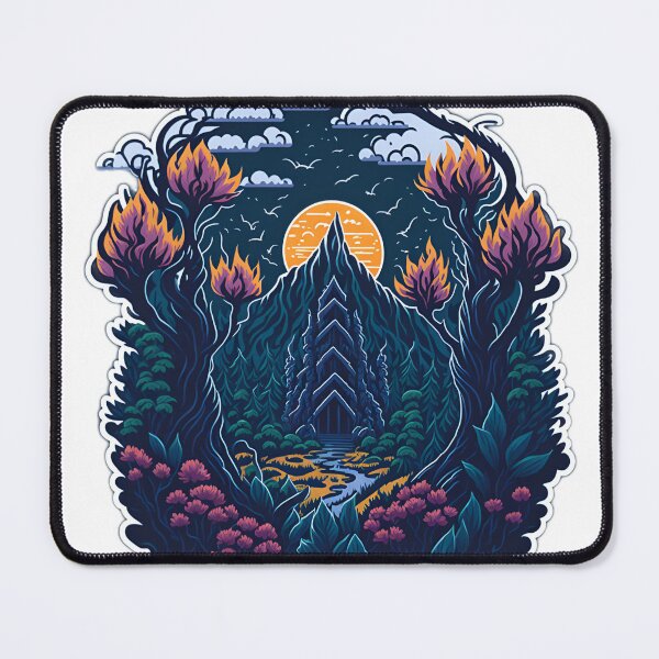 Item preview, Professional Photography of Majestic Forest Trees Highly Detailed Stone Temple Covered in Vines Sticker Realistic Sunset Mountains Digital Painting Majestic Forest Trees Illustration in Vector Style designed and sold by RedArtG09.