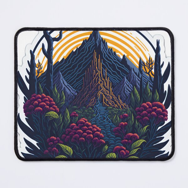 Item preview, Clean Flat White Background Fantasy Flowers Artwork Isometric Sunset Mountains T-Shirt Design Vibrant Majestic Forest Trees Clipart Photorealistic Stone Temple Covered in Vines Sticker designed and sold by RedArtG09.