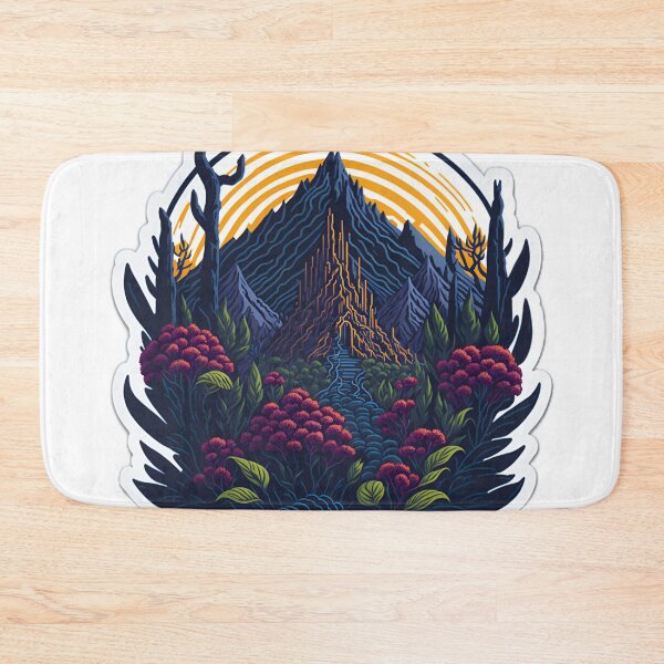 Item preview, Clean Flat White Background Fantasy Flowers Artwork Isometric Sunset Mountains T-Shirt Design Vibrant Majestic Forest Trees Clipart Photorealistic Stone Temple Covered in Vines Sticker designed and sold by RedArtG09.
