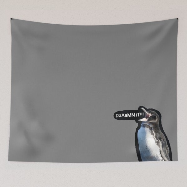 Artikelvorschau, Grey background Galapagos Penguin says Damn It (#808080) entworfen und verkauft von SBPenguins.