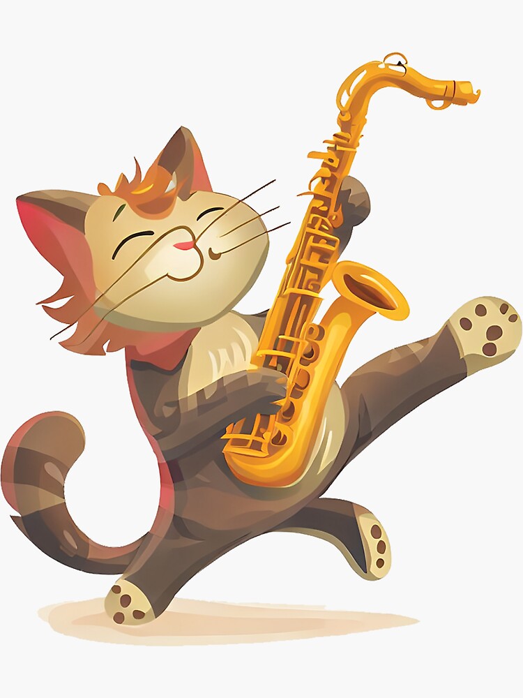 Sticker for Sale avec l'œuvre « Saxophone et chat dansant » de l'artiste  elgrafics