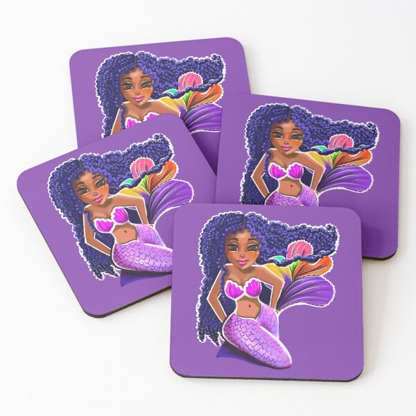 Item preview, Mermaid with blue curly Afro hair and brown skin - African American Mermaidcore designed and sold by Artonmytee.