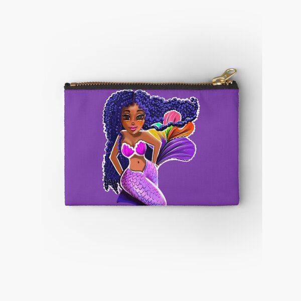 Item preview, Mermaid with blue curly Afro hair and brown skin - African American Mermaidcore designed and sold by Artonmytee.