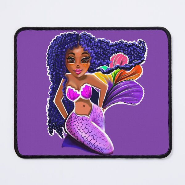 Item preview, Mermaid with blue curly Afro hair and brown skin - African American Mermaidcore designed and sold by Artonmytee.