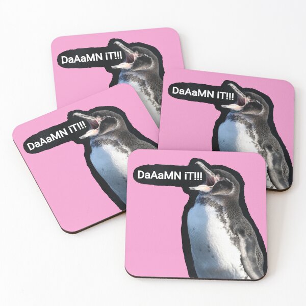 Artikelvorschau, Pink background Galapagos Penguin says Damn It (#F699CD) entworfen und verkauft von SBPenguins.