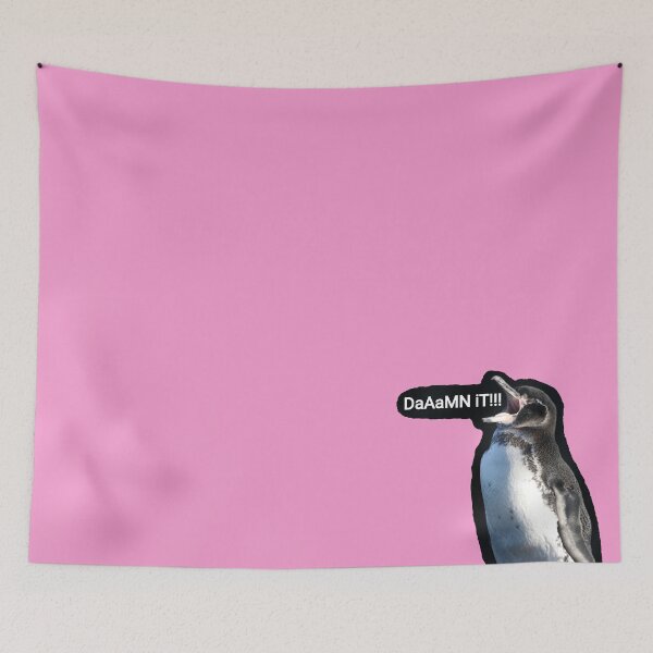 Artikelvorschau, Pink background Galapagos Penguin says Damn It (#F699CD) entworfen und verkauft von SBPenguins.