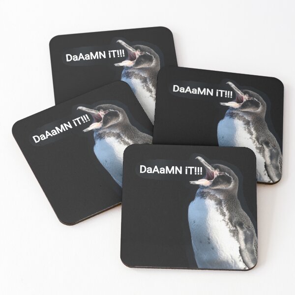 Artikelvorschau, Black background Galapagos Penguin says Damn It (#000000) entworfen und verkauft von SBPenguins.