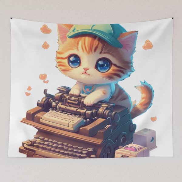 Item preview, Tiny Paws, Big Ideas - Kitten Typing on a Typewriter designed and sold by ARESUSTAR.