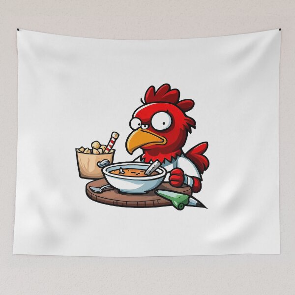 Item preview, Rooster eating soup from bowl with chopsticks. Vector illustration. designed and sold by LooperSDart.