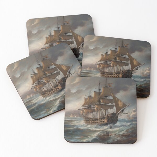 Item preview, Naval Battle Between Pirate Sailing Ships, Caribbean Seascape #1 designed and sold by AntielARt.