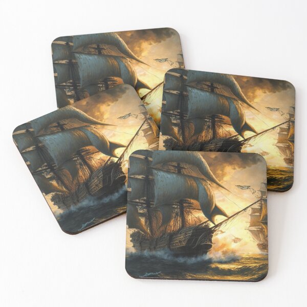 Item preview, Naval Battle Between Pirate Sailing Ships, Caribbean Seascape #2 designed and sold by AntielARt.