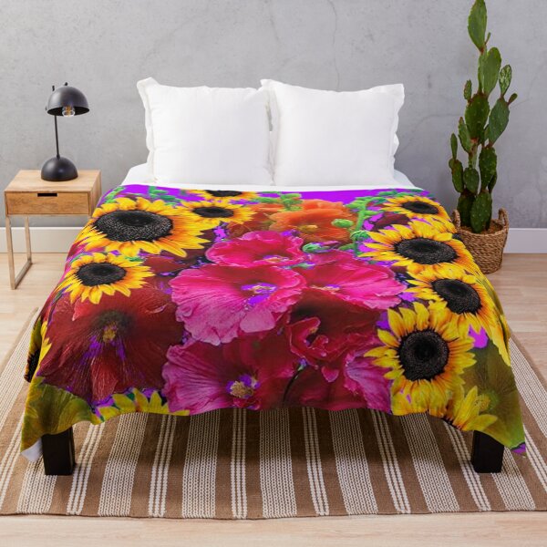 Item preview, SUMMER SUNFLOWERS HOLLYHOCK FLOWERS GARDEN PURPLE ART designed and sold by sharlesart.