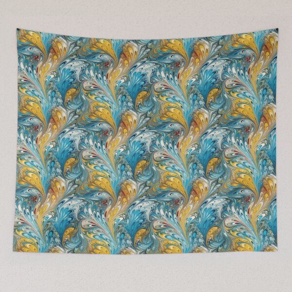 Item preview, Blue and Yellow Ebru Style designed and sold by pinkal.