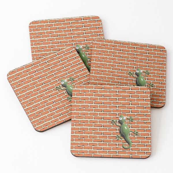 Item preview, Orange brick wall texture pattern with a green lizard designed and sold by Martapp.