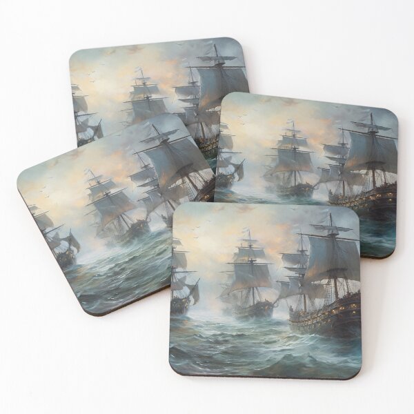 Item preview, Naval Battle Between Pirate Sailing Ships, Caribbean Seascape #3 designed and sold by AntielARt.