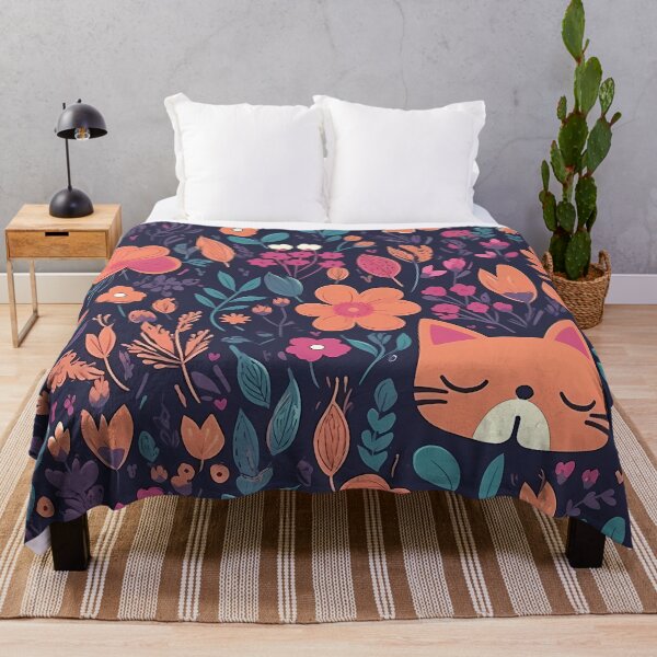 Artikelvorschau, Contemporary Floral Pattern with a Cat entworfen und verkauft von MTJ-Mushrooms.