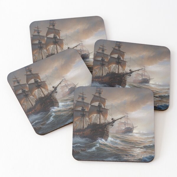 Item preview, Naval Battle Between Pirate Sailing Ships, Caribbean Seascape #4 designed and sold by AntielARt.
