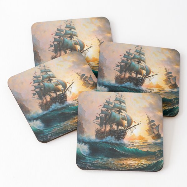 Item preview, Naval Battle Between Pirate Sailing Ships, Caribbean Seascape #5 designed and sold by AntielARt.