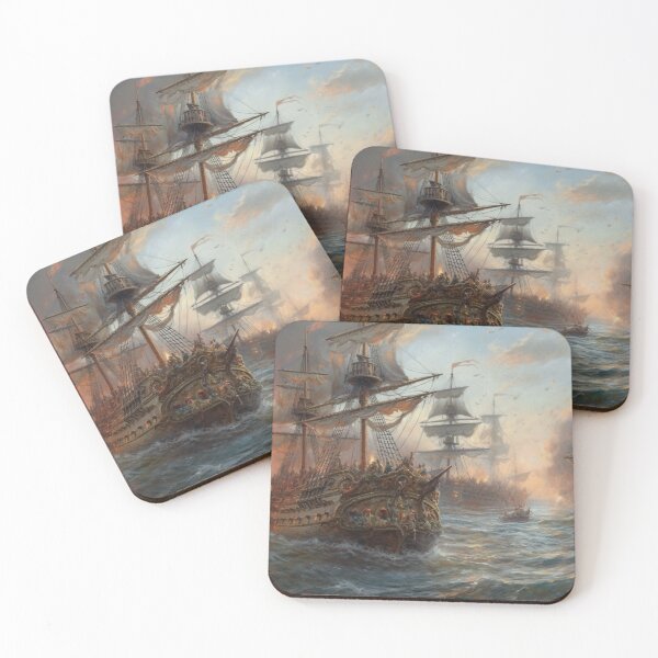 Item preview, Naval Battle Between Pirate Sailing Ships, Caribbean Seascape #6 designed and sold by AntielARt.